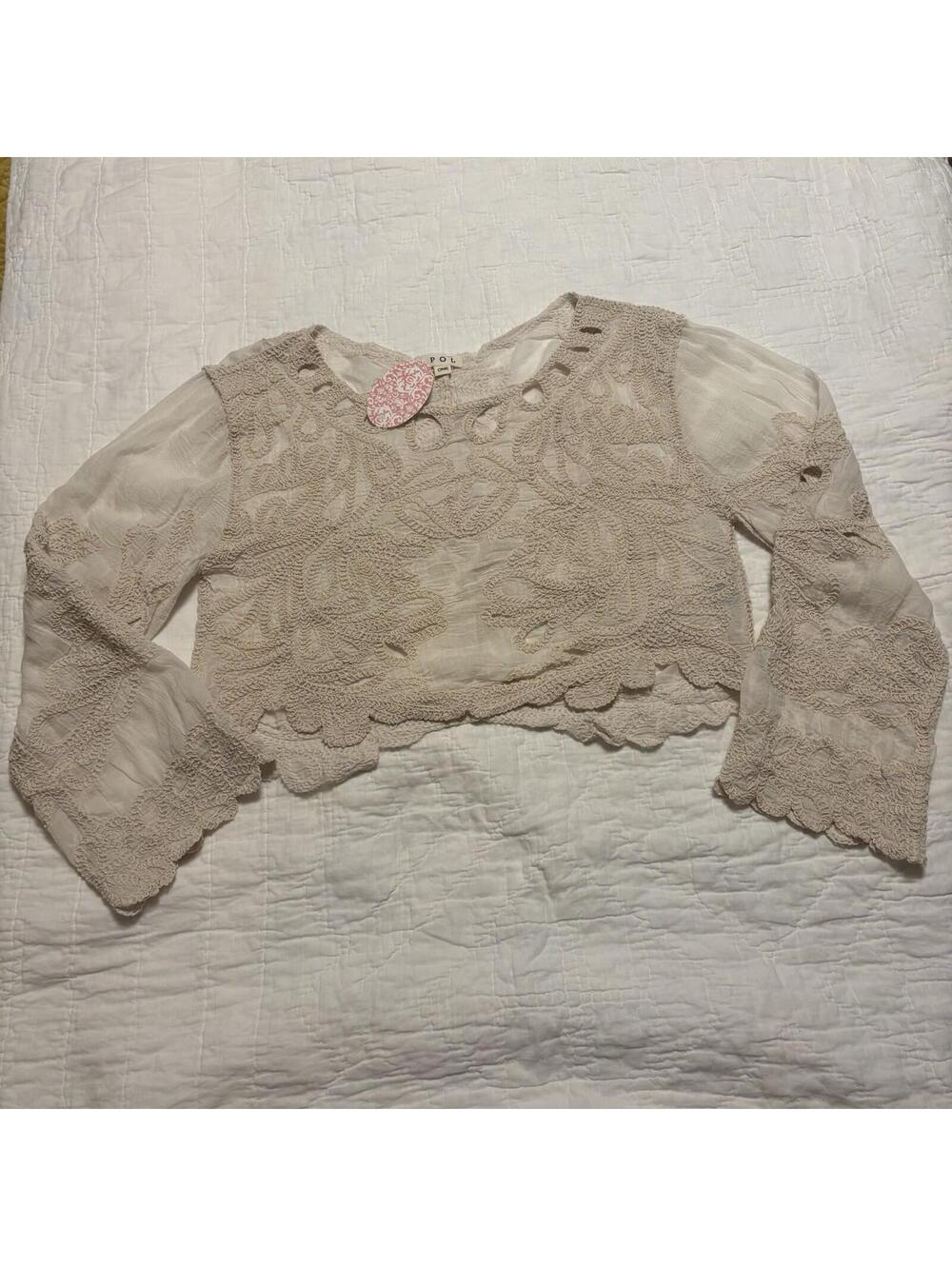 POL Women’s Cropped Crochet Floral Lace Blouse OS Boho Beachy Festival